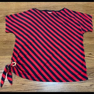 Michael Kors, red and blue diagonal striped top. Size Large.